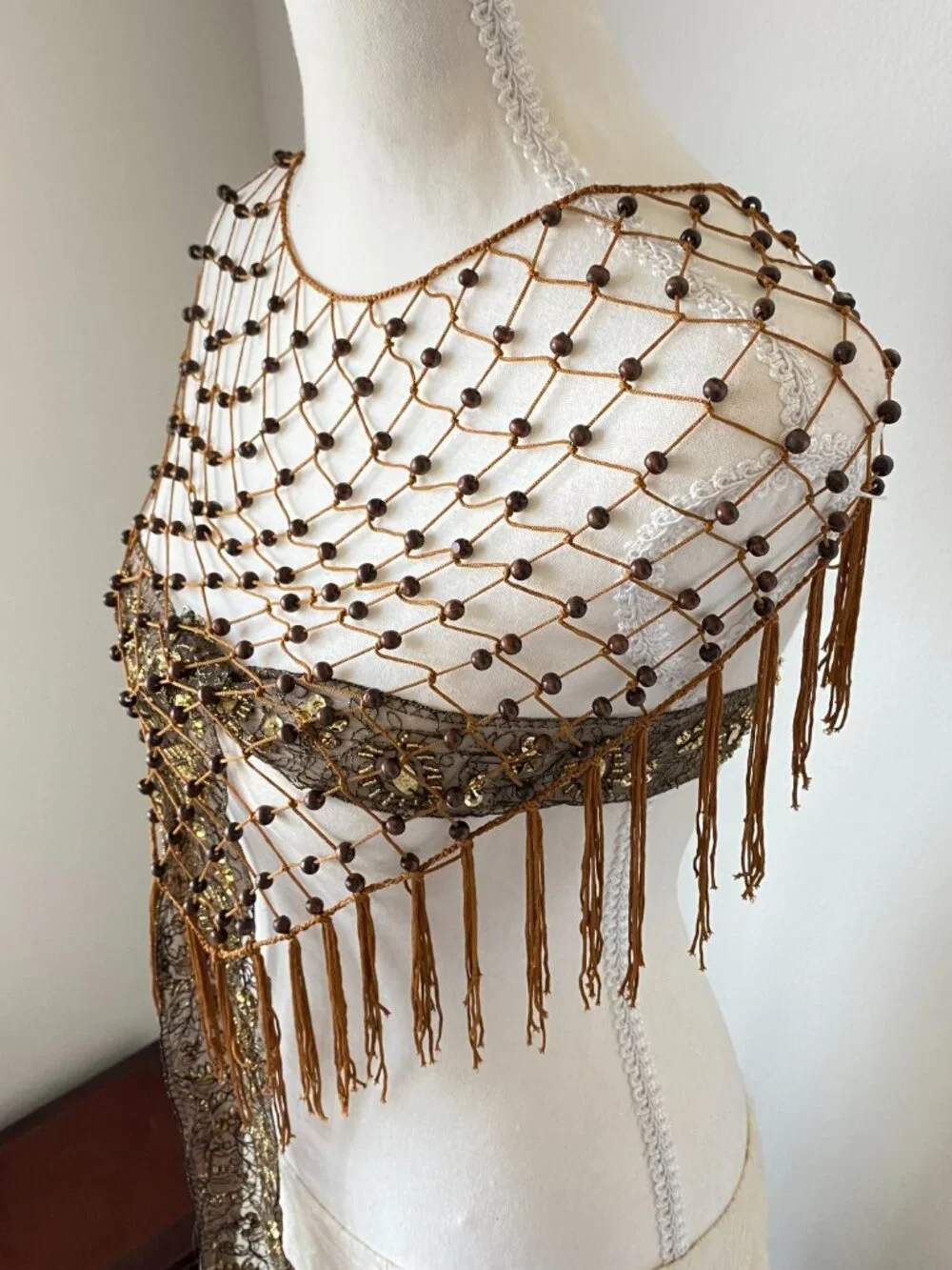 Boho Brown Beaded Hip Scarf & Fringe Belt